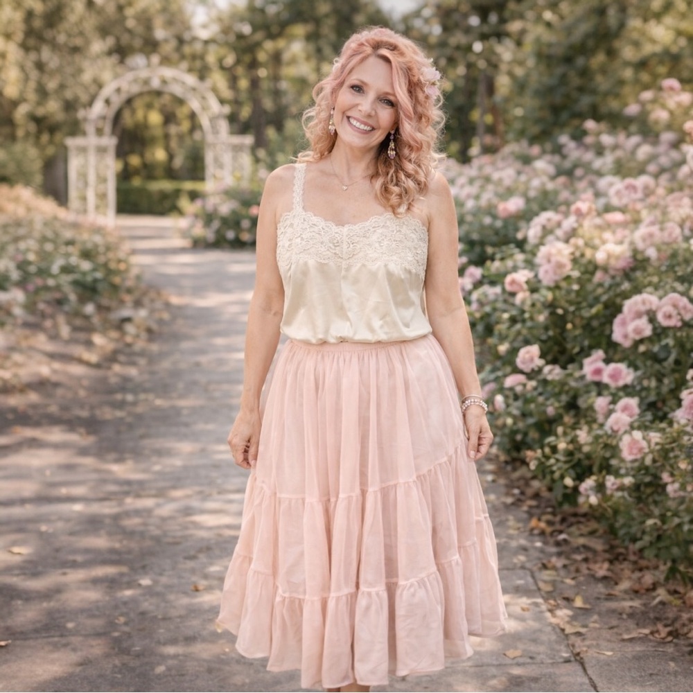 Vintage Satin Lace Cami Top Cream Petticoat Junction Large